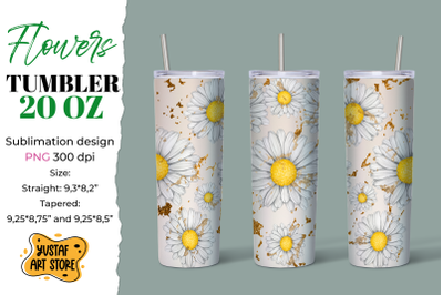 Flower tumbler sublimation design. Chamomile with Gold