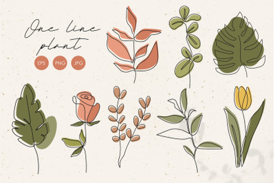 One line plant clipart, Abstract flowers elements, Line art plant PNG