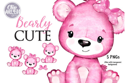 Pink Baby Teddy Bear cub  5 PNG Clip Art images Set