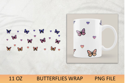 11 oz mug full wrap with butterfly&2C; Mug sublimation png