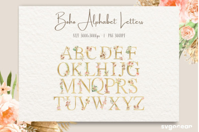 Boho Floral Letters Watercolor Clipart Bundle