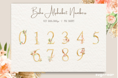 Boho Floral Numbers Watercolor Clipart Bundle