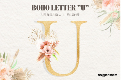 Boho Floral Letter U