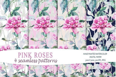 Pink roses seamless patterns / Digital paper - 4 JPEG files