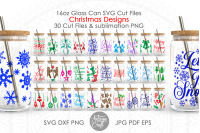 Christmas Can Glass, SVG cut files, can glass SVG, 16oz can glass wrap