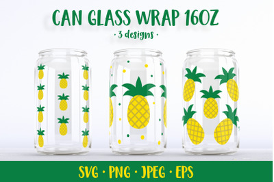Pineapple can glass wrap design SVG. Summer glass can