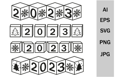 Cubes with the number 2023 svg, Christmas clipart