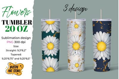 Daisy/Chamomile Flower tumbler sublimation. 3 design PNG