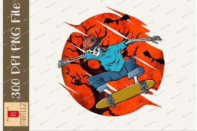 Skeleton Skater In Halloween Skateboard