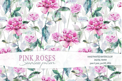 Pink roses seamless pattern / Digital paper - 1 JPEG file