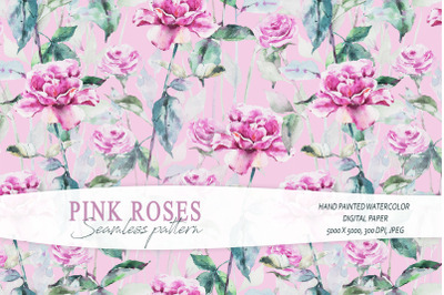 Pink roses seamless pattern / Digital paper - 1 JPEG file