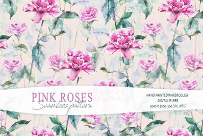 Pink roses seamless pattern / Digital paper - 1 JPEG file