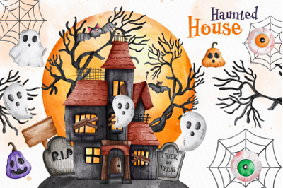 Haunted House Halloween clipart bundle
