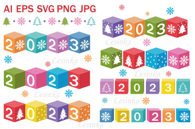 Cubes with the number 2023 svg, Christmas clipart