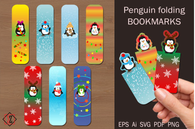 Folding bookmarks with penguins /Paper cut/SVG