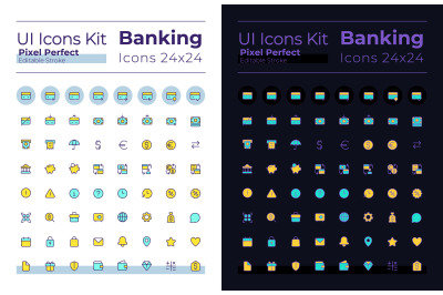 Banking pixel perfect RGB color ui icons set