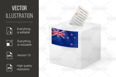 Ballot box with voting paper. New Zealand