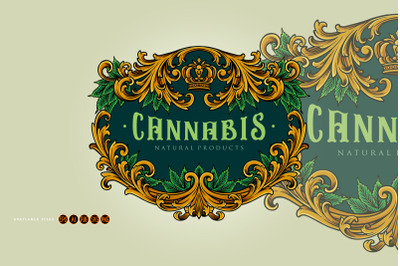 Elegant frame vintage cannabis flourish illustrations