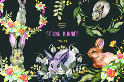 5 spring bunnies - png clipart