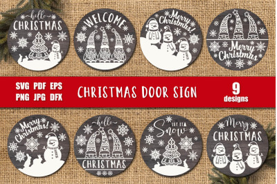 Christmas door sign | Christmas svg round sign bundle