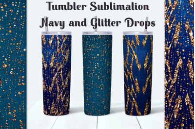 Navy  with Glitter Drops Tumbler Sublimation Designs.