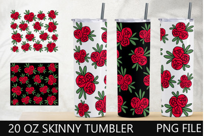 Flower tumbler wrap, Floral skinny tumbler design, Red rose tumbler