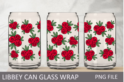 Flowers Libbey glass, 16 oz glass can wrap with red roses