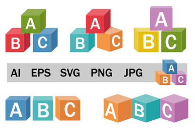 SVG set of ABC Cubes, letter blocks, clipart for print