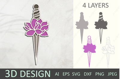 Sword 3d layered paper cut, Flower dagger, Floral sword svg