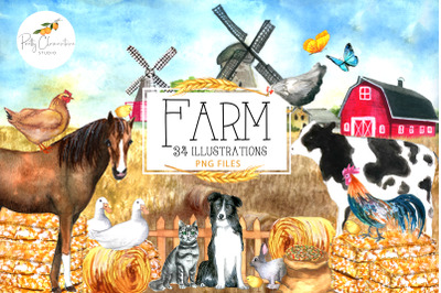 Watercolor Farm Clipart | Farm Animals