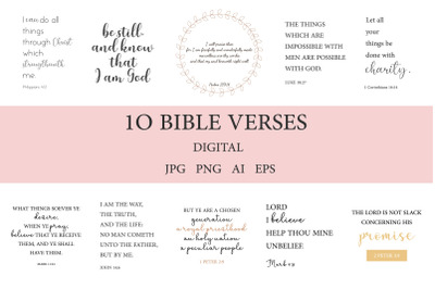 10 Bible Verses, Christian Quotes Bundle AI, EPS, Jpeg, PNG (300 dpi)
