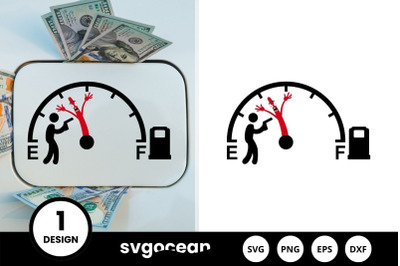 Man With A Gun Stopping Fuel Gauge Indicator SVG Design