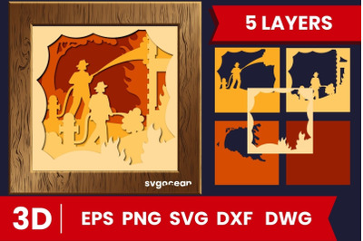 Firefighters Work Shadow Box SVG