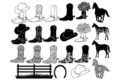 Cowboy Boot Bundle SVG Files for Silhouette and Cricut.