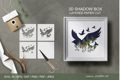 Cute magical forest shadow box template. Layered papercut