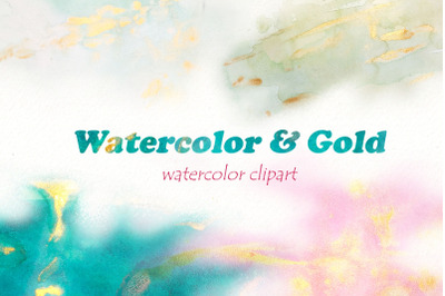 Watercolor splashes Png clipart, brush strokes, gold, green.