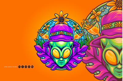 Funky alien head summer holiday illustrations