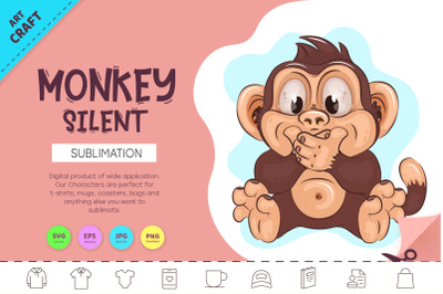 Cartoon Silent Monkey. Crafting, Sublimation.