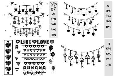 Set of festive garlands for printing svg