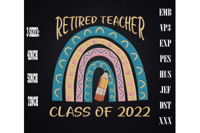 Retired Teacher Class Of 2022 Retirement Embroidery, Hello Retirement