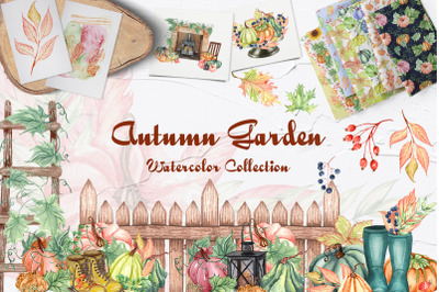 Autumn Garden Watercolor Collection.