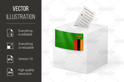 Ballot box with voting paper. Zambia