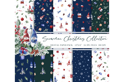 Christmas seamless pattern, Christmas digital paper, Snowman