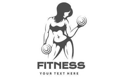 Fitness Logo Design with Woman Silhouette Holding Weight