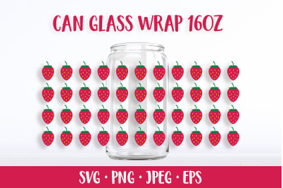 Strawberry can glass wrap template SVG. Summer beer glass can