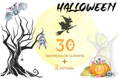 Halloween, watercolor set, heroes, PNG