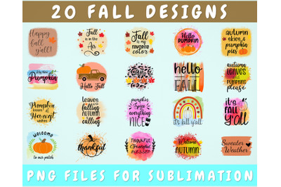 Fall Sublimation Designs Bundle, 20 Designs, Autumn Sublimation Design