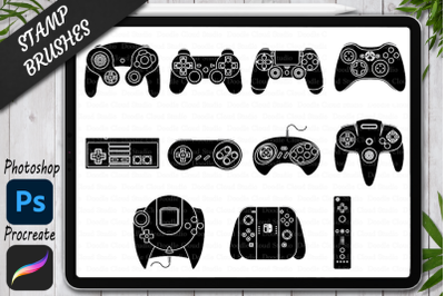22 Game Controller Stamps Brushes for Procreate and Photoshop.