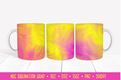 Bright Mug Sublimation Design. Pink Yellow Marble Mug Wrap