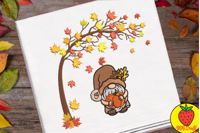 Autumn Gnome With Pumpkin Embroidery Design